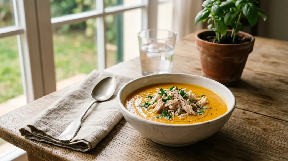 Crema de calabaza con pollo