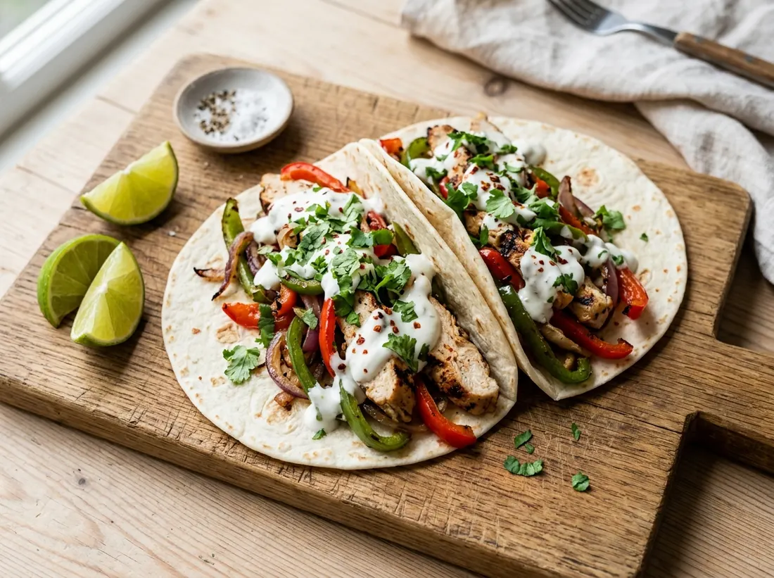 Chicken fajitas with peppers
