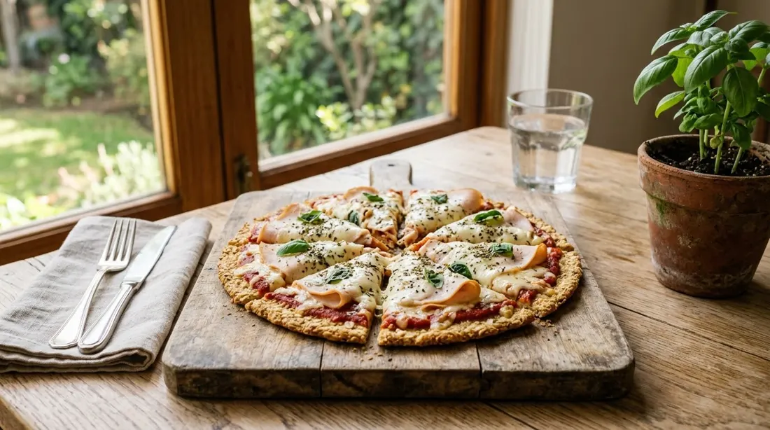 Pizza proteica de avena en sartén
